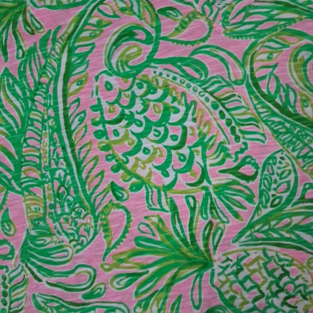 LILLY PULITZER ETTA MANDEVILLA BABY FINS AND FLIPPERS V NECK GREEN PINK SHIRT M - Picture 5 of 8